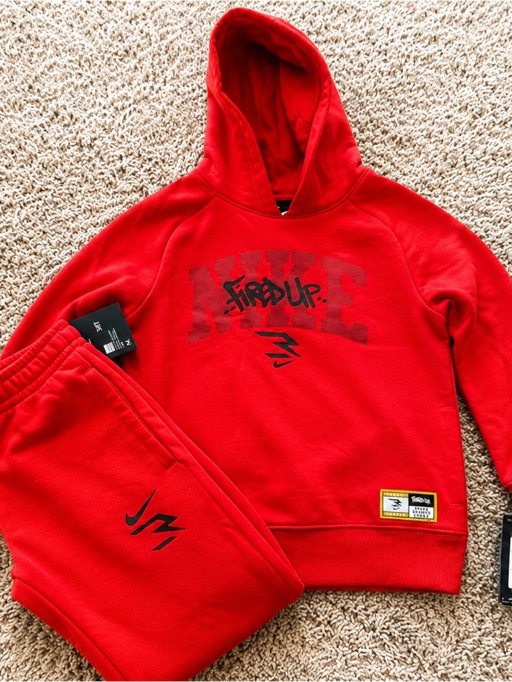 Nike Kids Red Hoodie and Sweatpants Set with 'Fresh Up' Graphic
